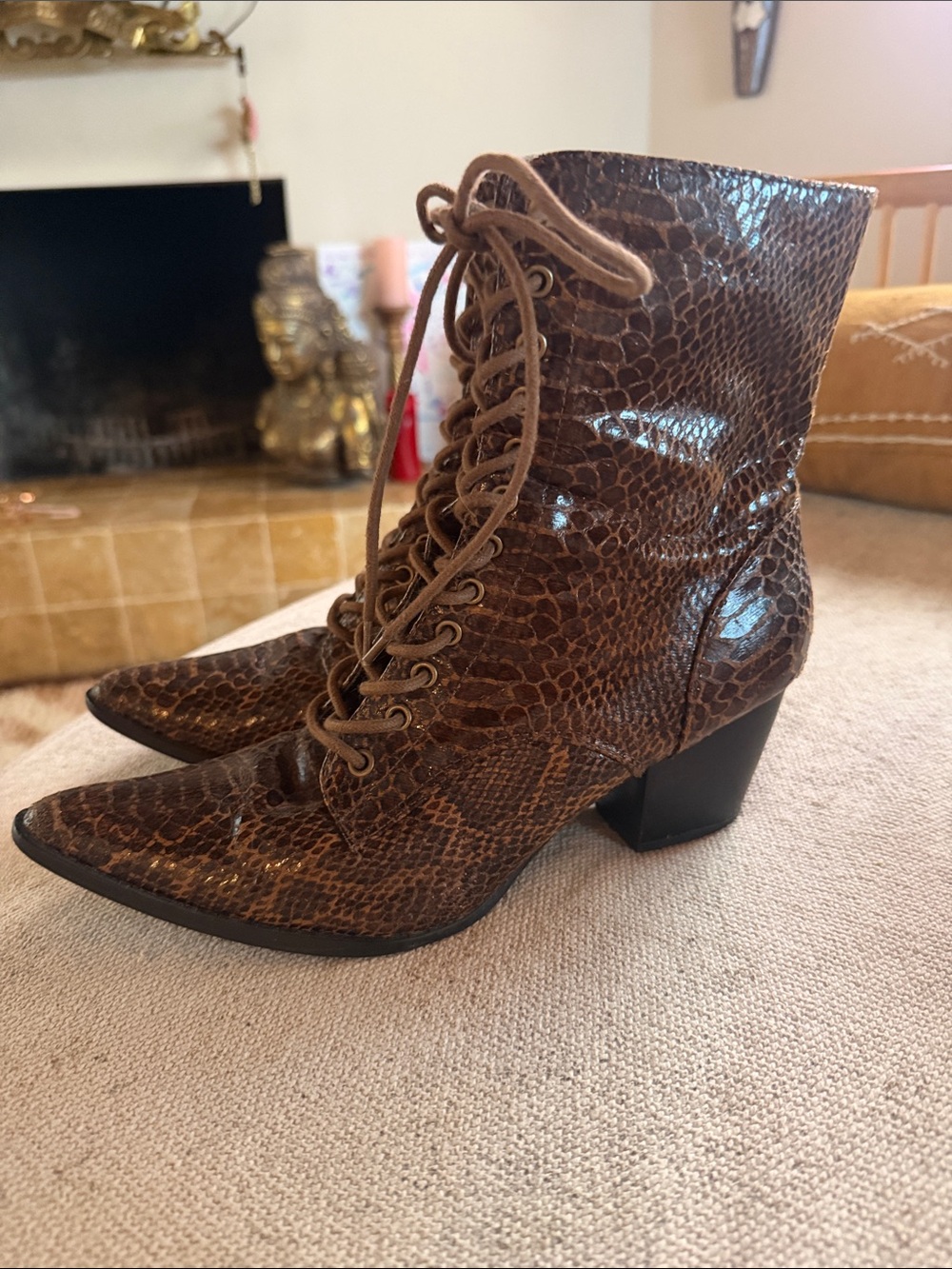 Coconuts by Matisse Brown Snake-Embossed Lace-Up Ankle Boots